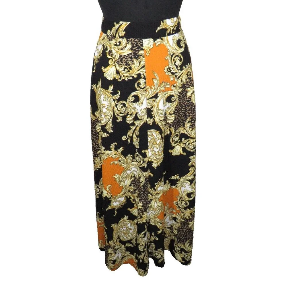 Impulsive Black Multi Leopard Scroll Print Textured Floor Length Maxi Skirt 1X